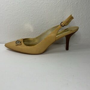 Coach Zhane Slingback Beige Leather Kitten Heel Women’s Size 10B